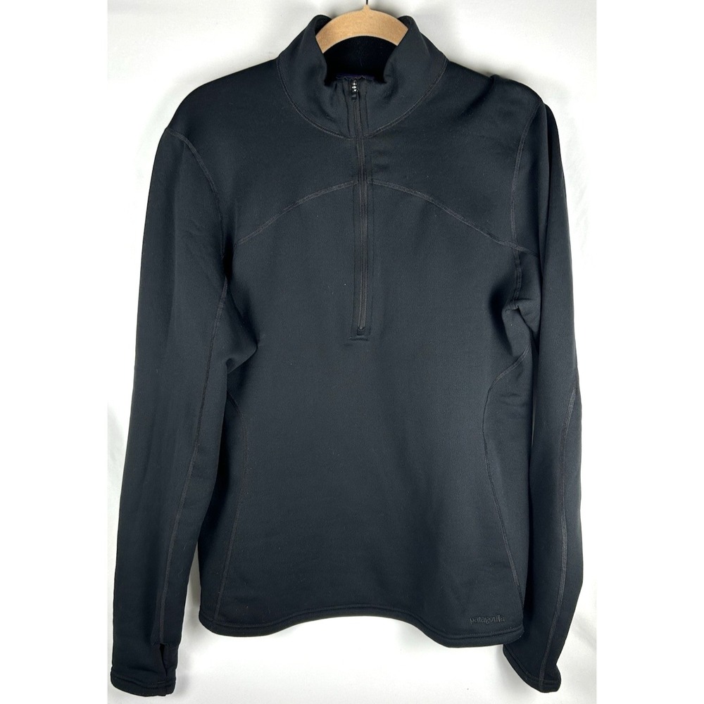 Patagonia Black 1/4 Zip Fleece Lined Fitted Pullover Sweater Womens XL Thumbhole